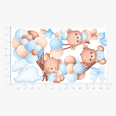 Autocolant de perete 80x139 Dulci ursuleti de plus cu baloane in nuante pastelate