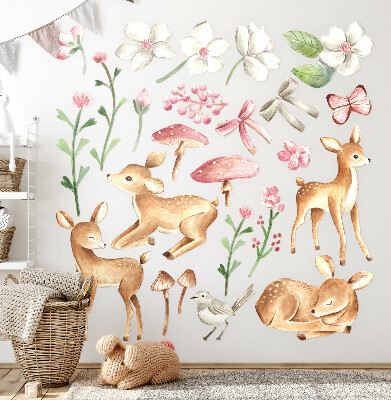 Autocolant de perete 80x118 Animale din pădure în acuarelă pastelată cu modele de căprioare