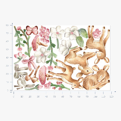 Autocolant de perete 80x118 Animale din pădure în acuarelă pastelată cu modele de căprioare