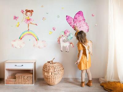 Autocolant pentru perete 80x105 Unicorn pastel cu baloane pe un curcubeu
