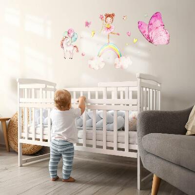 Autocolant pentru perete 80x105 Unicorn pastel cu baloane pe un curcubeu