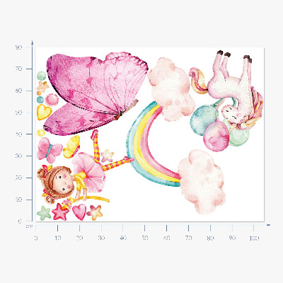 Autocolant pentru perete 80x105 Unicorn pastel cu baloane pe un curcubeu