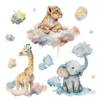 Autocolant perete 80x127 Safari cu animale sălbatice pictate în nori