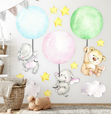 Autocolant perete 80x113 Animale mici cu baloane în culori pastelate