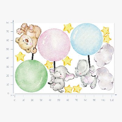 Autocolant perete 80x113 Animale mici cu baloane în culori pastelate