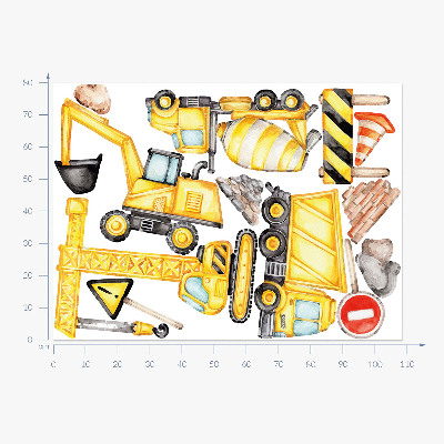 Autocolant pentru perete 80x108 Constructii - masini si vehicule in acuarela