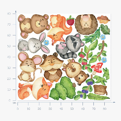 Autocolant de perete 80x86 Animale și plante din pădure în stil acuarelă