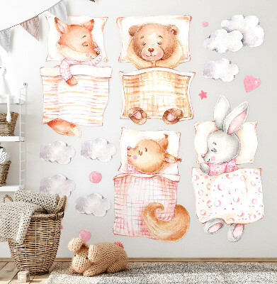 Autocolant pentru perete 80x108 Animale adorabile în stil acuarelă pastel