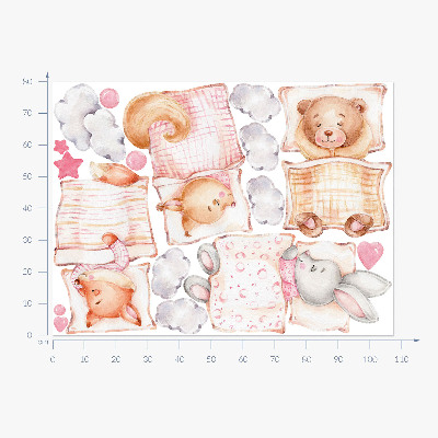 Autocolant pentru perete 80x108 Animale adorabile în stil acuarelă pastel