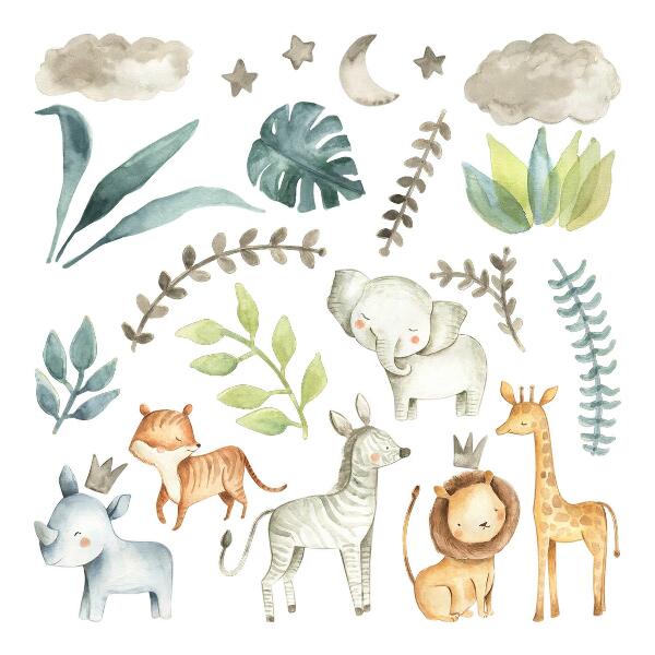 Autocolant perete 80x127 Animale adorabile în stil boho pastel