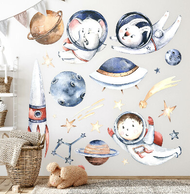 Autocolant pentru perete 80x137 Mici astronauți în spațiu pastel