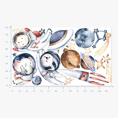 Autocolant pentru perete 80x137 Mici astronauți în spațiu pastel