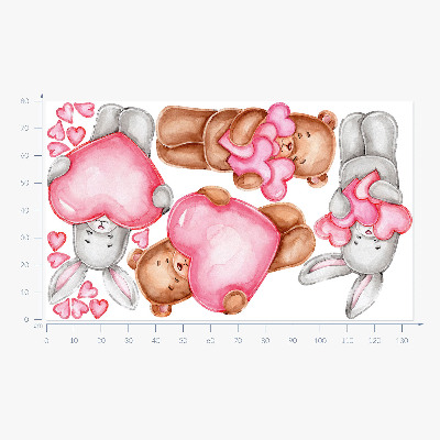 Autocolant de perete 80x134 Acuarelă pastel cu boluri și iepuri în inimioare