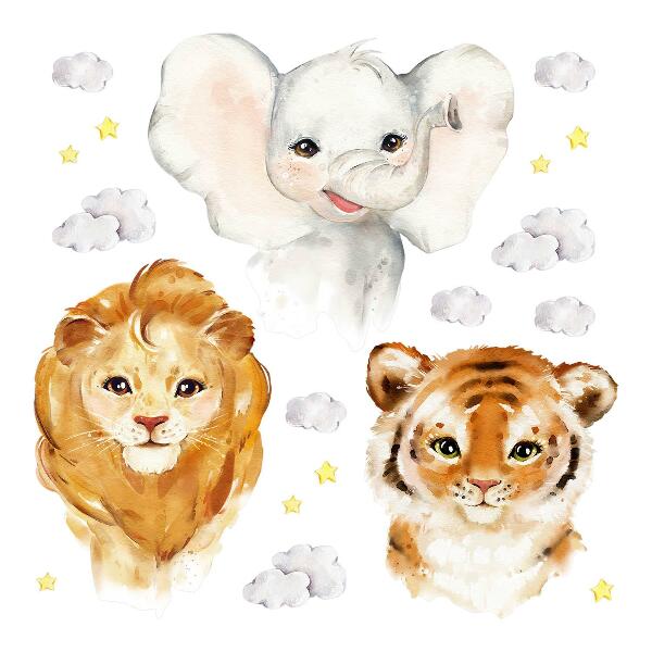 Autocolant pentru perete 80x127 Animale în nori în stil acuarelă
