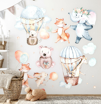 Autocolant perete 80x140 Creaturi pastelate cu baloane în nori de acuarelă