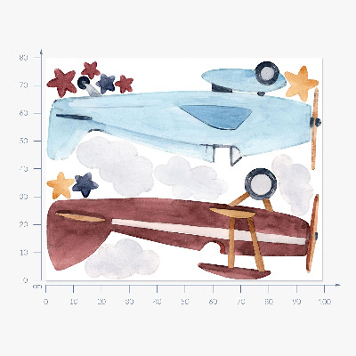 Autocolant perete 80x99 Două avioane în nori de acuarelă pastel