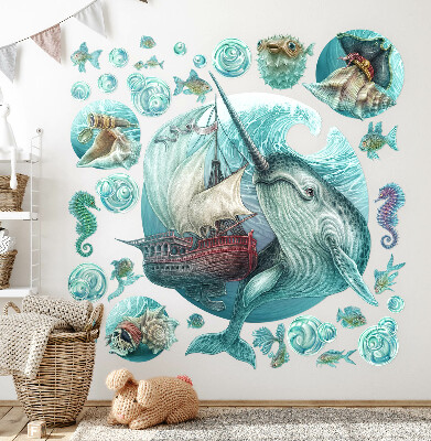 Autocolant perete 80x82 O lume de mare de basm cu animale din desene animate