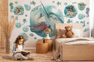 Autocolant perete 80x82 O lume de mare de basm cu animale din desene animate