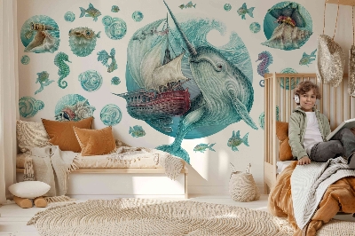 Autocolant perete 80x82 O lume de mare de basm cu animale din desene animate