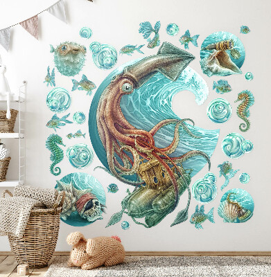 Autocolant pentru perete 80x77 Lumea de basm a creaturilor marine din desene animate