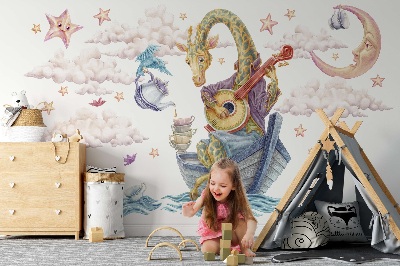 Autocolant perete 80x113 Animale pastelate în stil de desene animate