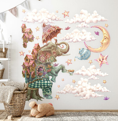 Autocolant de perete 80x111 Un tărâm magic al animalelor în desen pastel