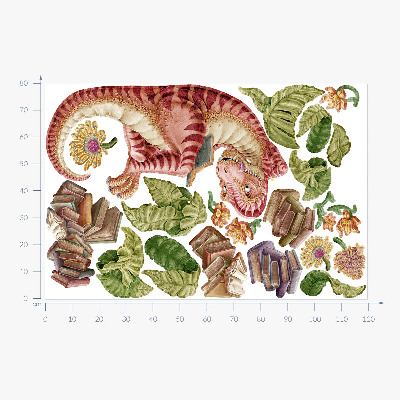 Autocolant pentru perete 80x119 Dinozaur roșu cu desene și flori