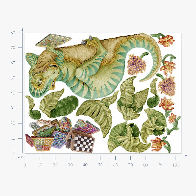 Autocolant perete 80x103 Model de dinozaur cu frunze și flori în pasteluri