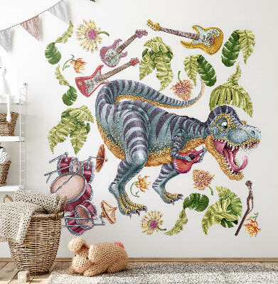 Autocolant de perete 80x119 Dinozauri muzicali în culori pastelate