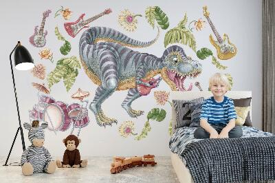 Autocolant de perete 80x119 Dinozauri muzicali în culori pastelate