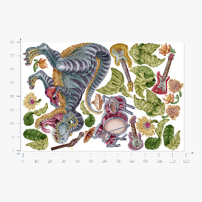 Autocolant de perete 80x119 Dinozauri muzicali în culori pastelate