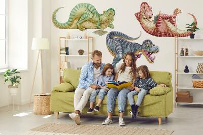 Autocolant pentru perete 80x121 Dinozauri colorați într-un stil pastel de desene animate