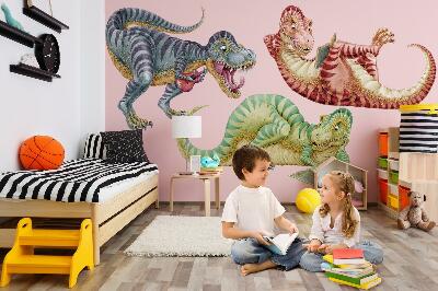 Autocolant pentru perete 80x121 Dinozauri colorați într-un stil pastel de desene animate