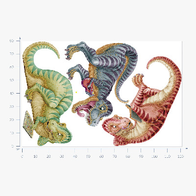 Autocolant pentru perete 80x121 Dinozauri colorați într-un stil pastel de desene animate
