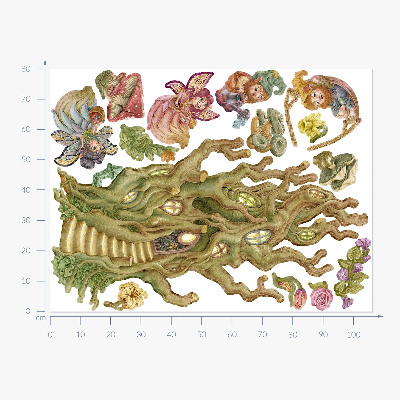 Autocolant pentru perete 80x106 Creaturi din pădure și căsuțe pastelate în copac