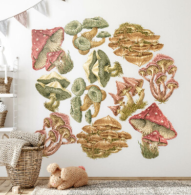 Autocolant de perete 80x32 Ciuperci de pădure în stil de desene animate pastel