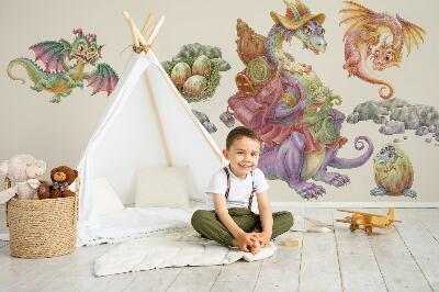 Autocolant perete 80x97 O familie de basm de dragoni colorați în pasteluri