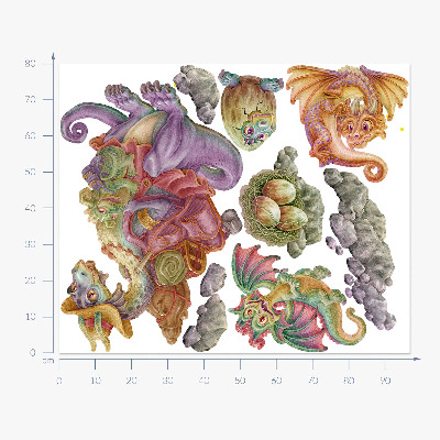 Autocolant perete 80x97 O familie de basm de dragoni colorați în pasteluri