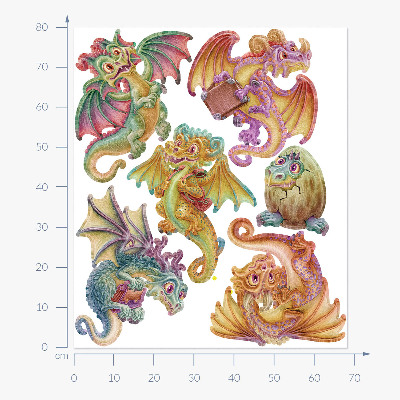 Autocolant pentru perete 80x68 Dragoni colorați într-un stil de desene animate de poveste
