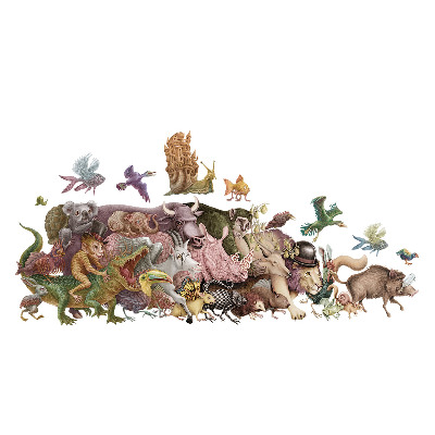 Autocolant de perete 80x138 Animale magice în grafică pastel