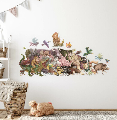 Autocolant de perete 80x138 Animale magice în grafică pastel
