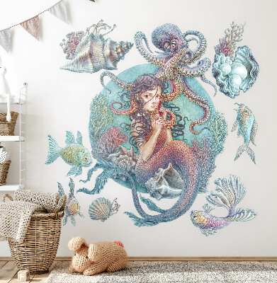 Autocolant pentru perete 80x89 Sirenă în stil pastel de desene animate