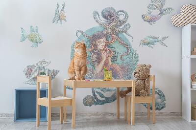 Autocolant pentru perete 80x89 Sirenă în stil pastel de desene animate
