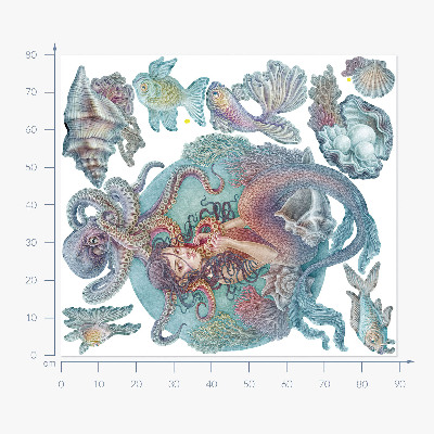 Autocolant pentru perete 80x89 Sirenă în stil pastel de desene animate