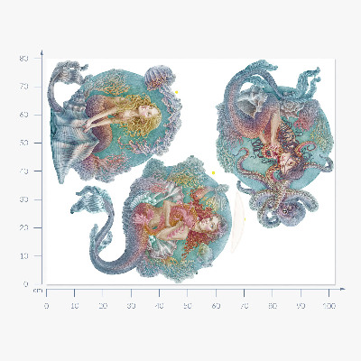 Autocolant perete 80x102 Basme subacvatice cu mici sirene in pastel