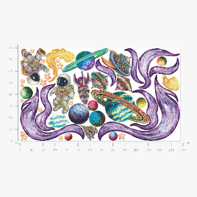Autocolant pentru perete 80x138 Rachete astronauților pe fundalul planetelor în pasteluri