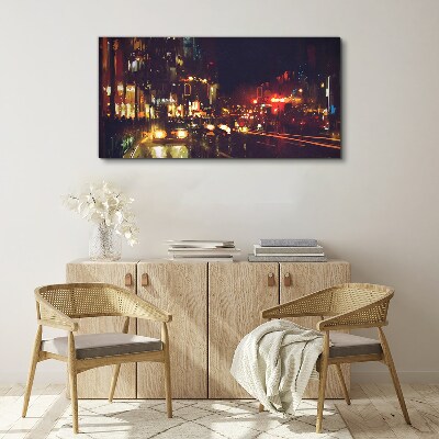 Tablou canvas Stradă de noapte în strălucirea luminilor