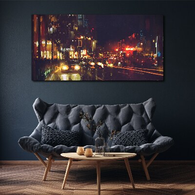 Tablou canvas Stradă de noapte în strălucirea luminilor