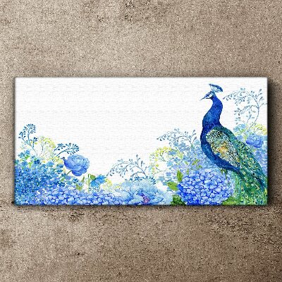 Tablou canvas flori pasăre păun