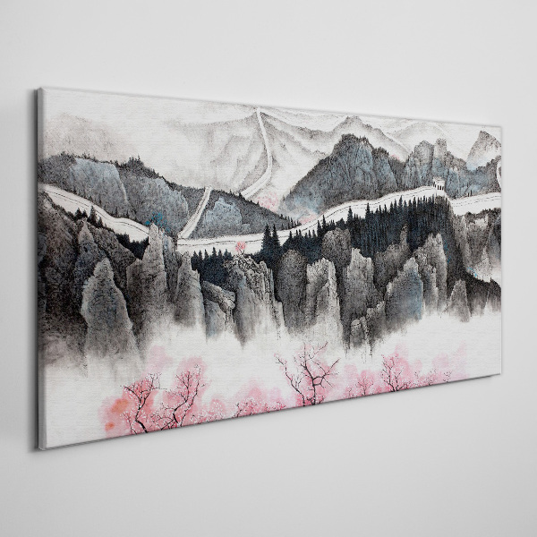 Tablou canvas Un peisaj montan linistit cu flori